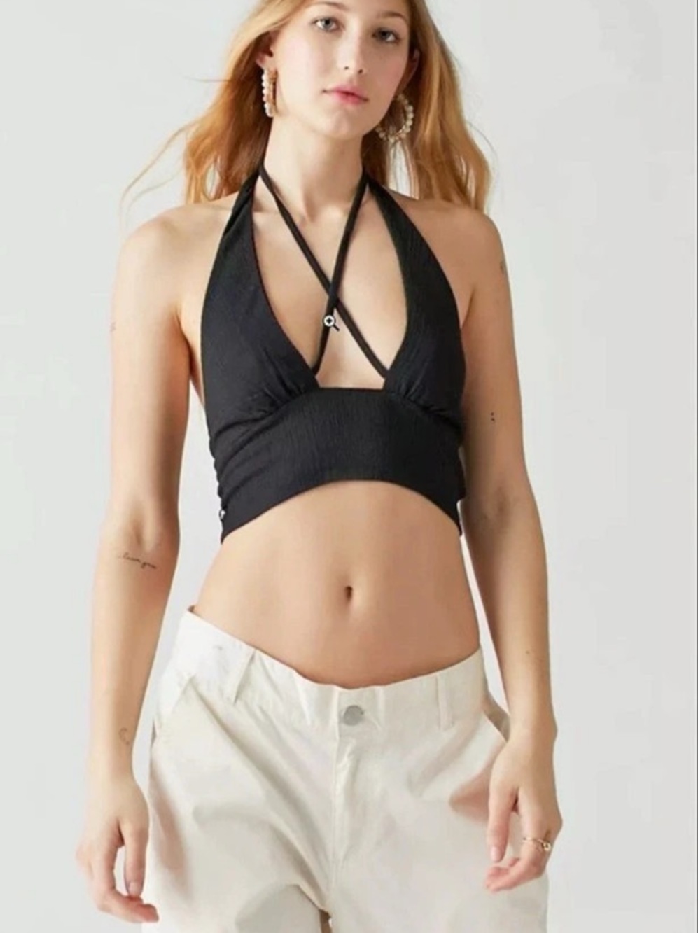 Urban Outfitters Halter Crop Top in Black Size XS